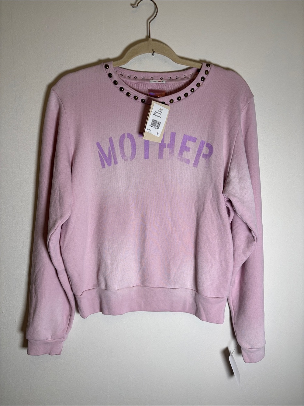 MOTHER The Camper Studded Logo Sweatshirt – Pink/Purple – Size M – NWT